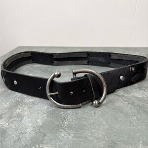 Expresso dark leather large silver tone buckle genuine leather belt size 34 mens